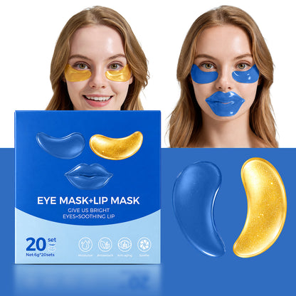 Best under eye patches, eye and lip mask set collagen eye patches for Puffy, Dark Circles, Wrinkles, Hydrating 24K Gold eye mask bleu10 pairs and Lip Mask Patches dry mouth vegan 10pcs